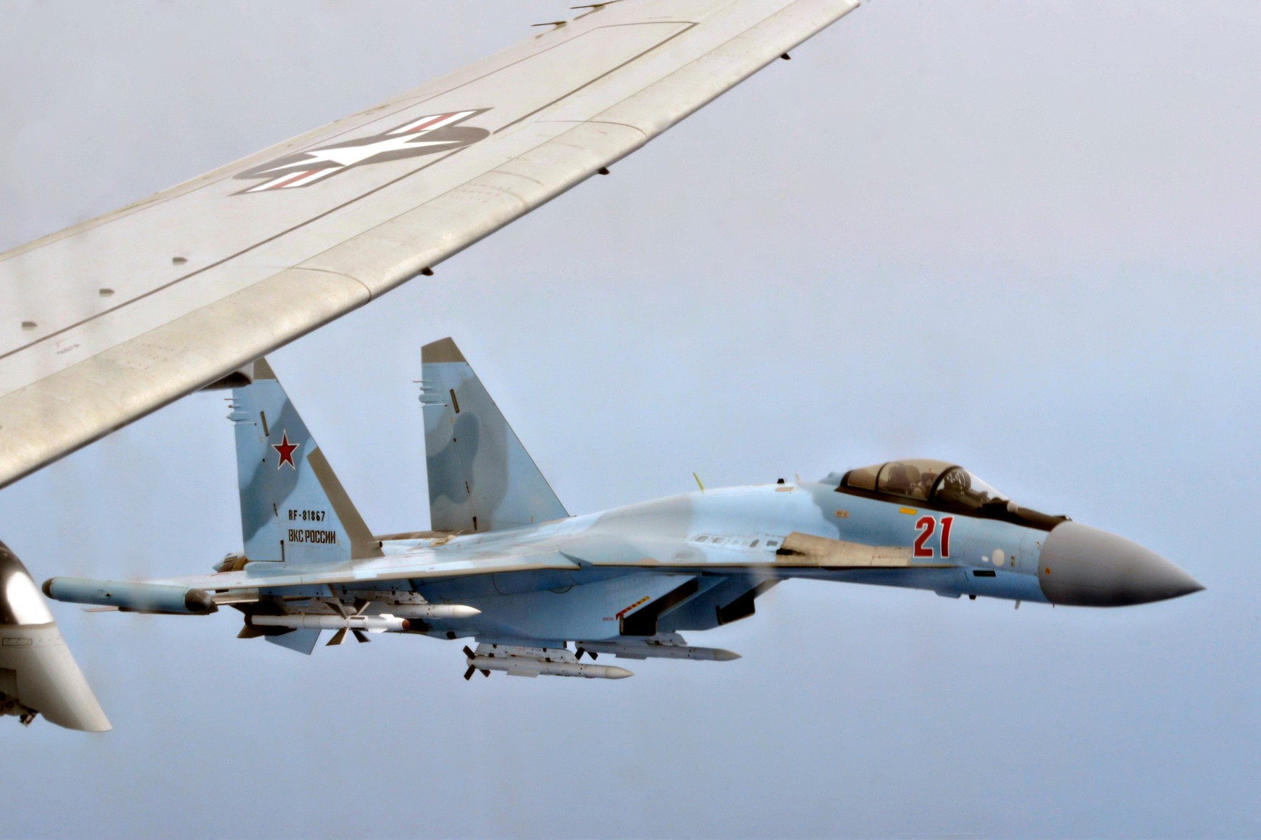 May 26, 2020, Mediterranean Sea, United States: Two Russian Su-35 Flanker-E fighter aircraft shadow at an unsafe distance, a U.S. Navy P-8A Poseidon patrol aircraft assigned to 6th Fleet May 26, 2020 over the Mediterranean Sea. May 26, 2020. The Russian intercept lasted 64 minutes and created an unsafe flight environment., Image: 522948748, License: Rights-managed, Restrictions: , Model Release: no, Credit line: Jonathan Nelson/U.S. Navy / Zuma Press / Profimedia